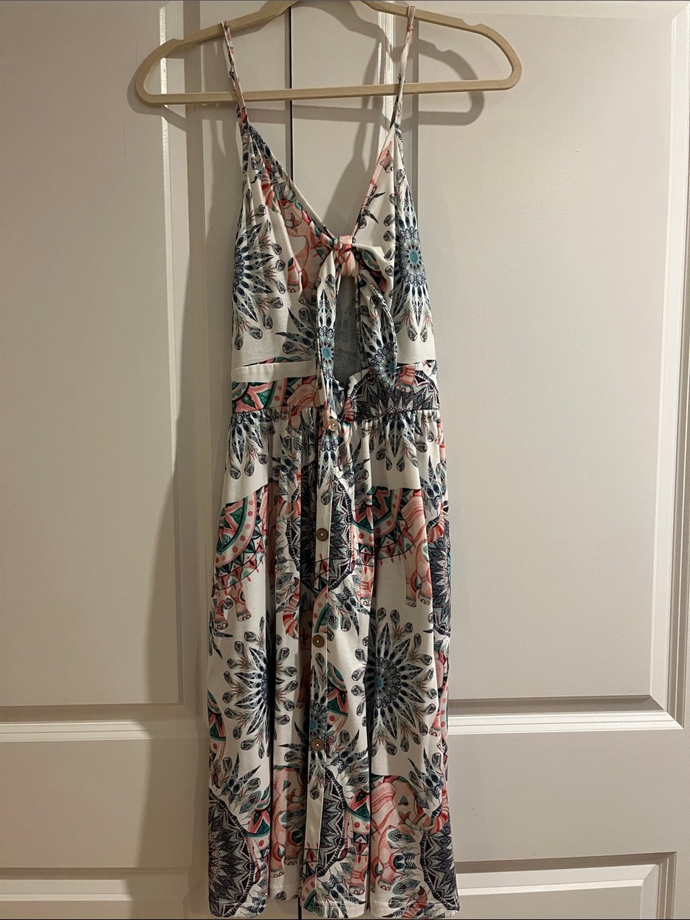 Multi-print dress with keyhole front